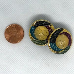 Vintage 80s Button Clip On Earrings